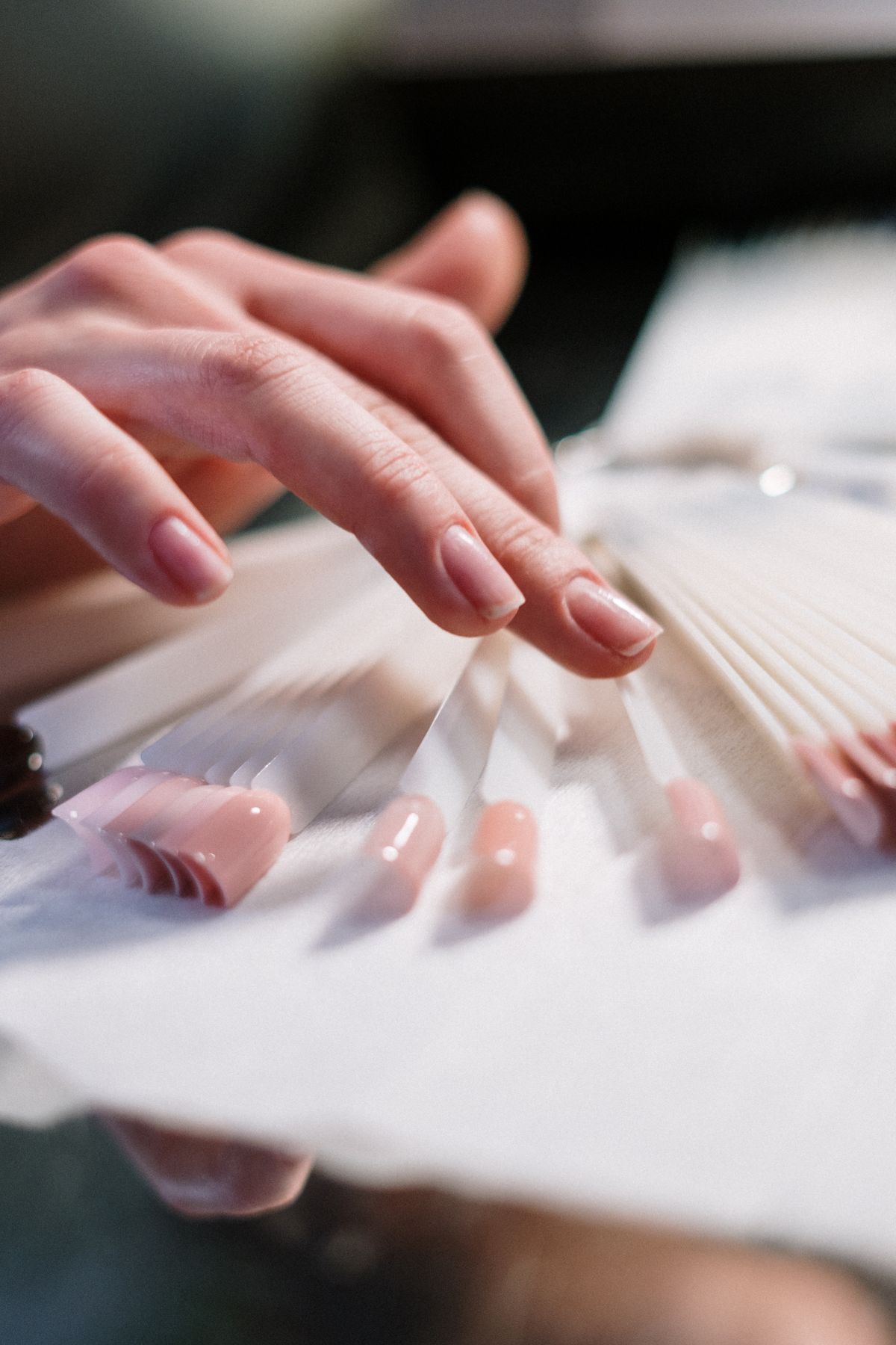 Manicure in progress at a nail salon