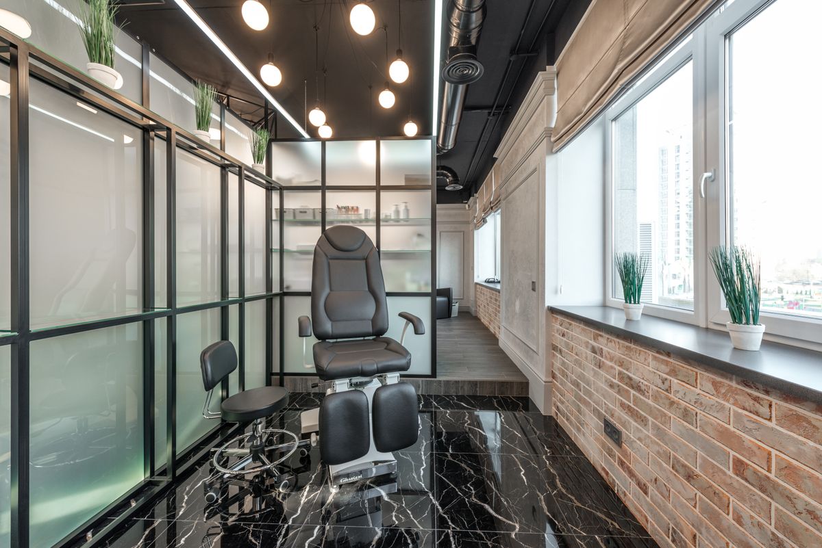 Clean modern salon interior with pedicure chair